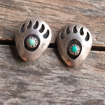 Vintage Sterling Turquoise Bear Paw Stud Earrings