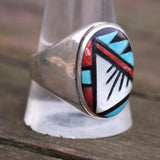 Vintage Sterling Zuni Inlay Ring 11.5
