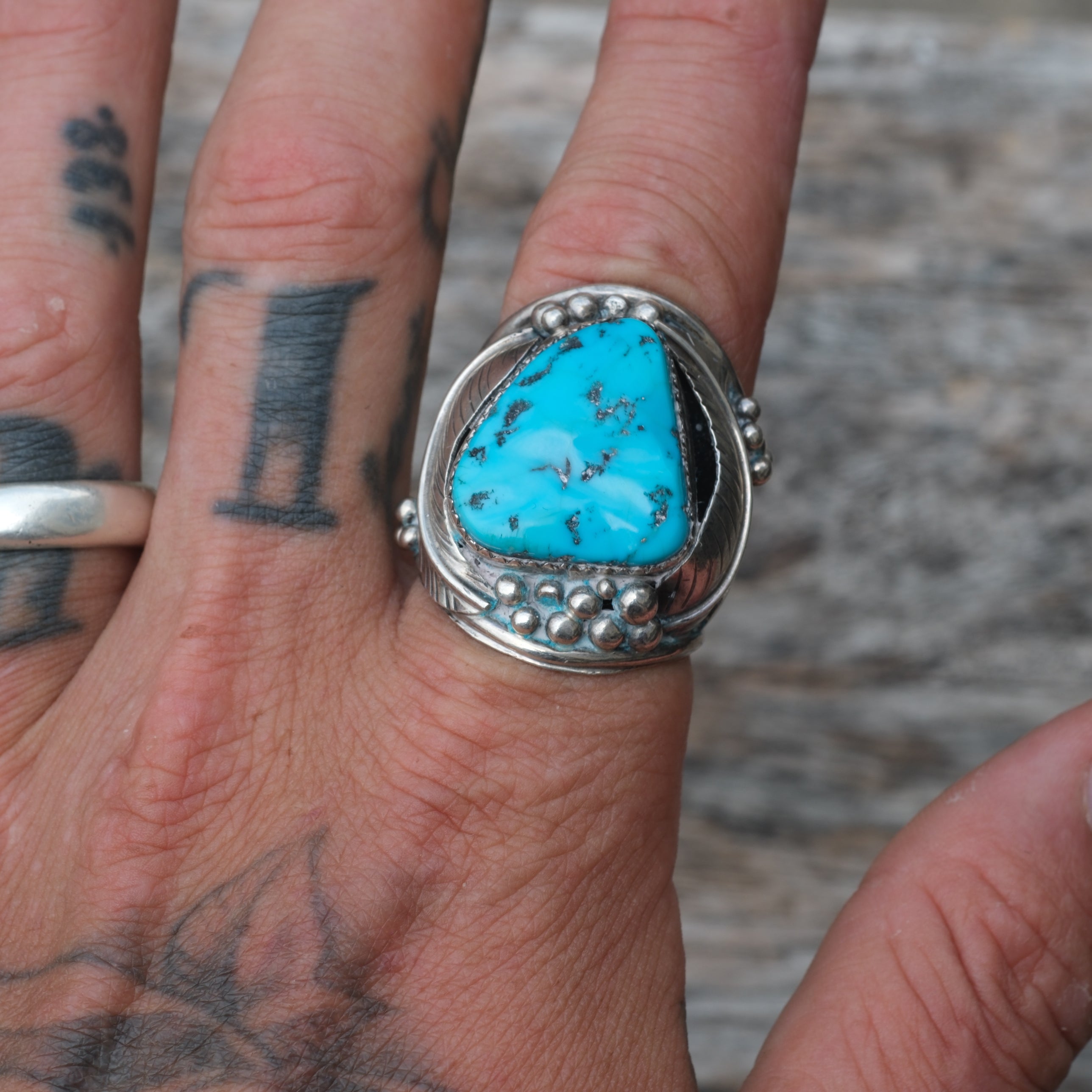 Vintage Sterling Chunky Turquoise Ring 11