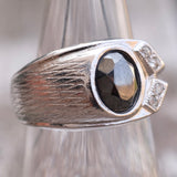 Vintage 18K White Gold Plated Hematite Ring 7.25