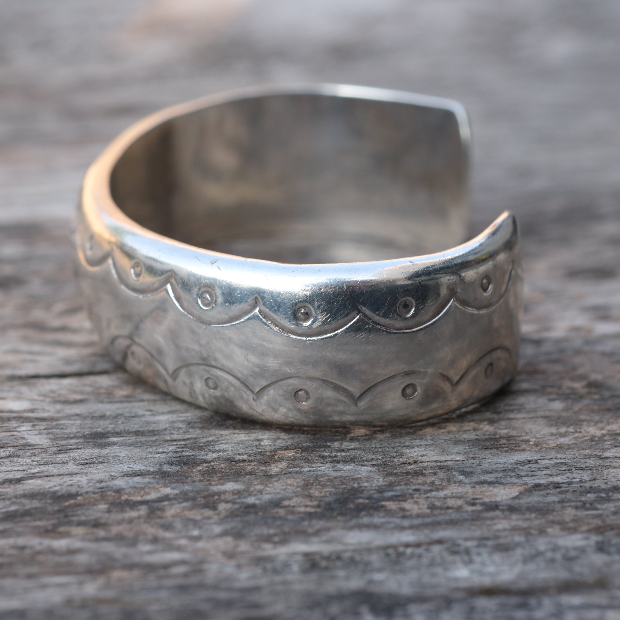 Vintage Sterling Silver Hollow Dome Stamped Cuff