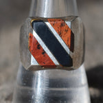 Vintage Sterling Jasper and Onyx Inlay Striper Ring 10