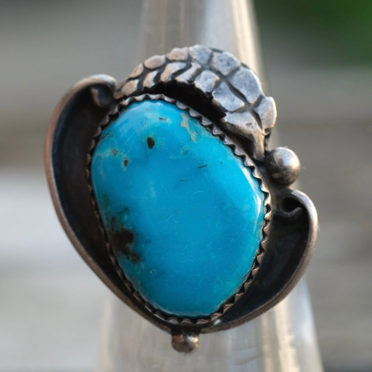 Vintage Sterling Turquoise Feather Ring 6.25