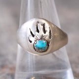 Vintage Sterling Turquoise Bear Paw Ring 9.5