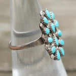 Vintage Sterling Turquoise Cluster Ring 6.5
