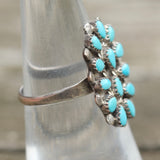 Vintage Sterling Turquoise Cluster Ring 6.5