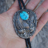 Vintage Sterling Turquoise Blossom Bolo Tie