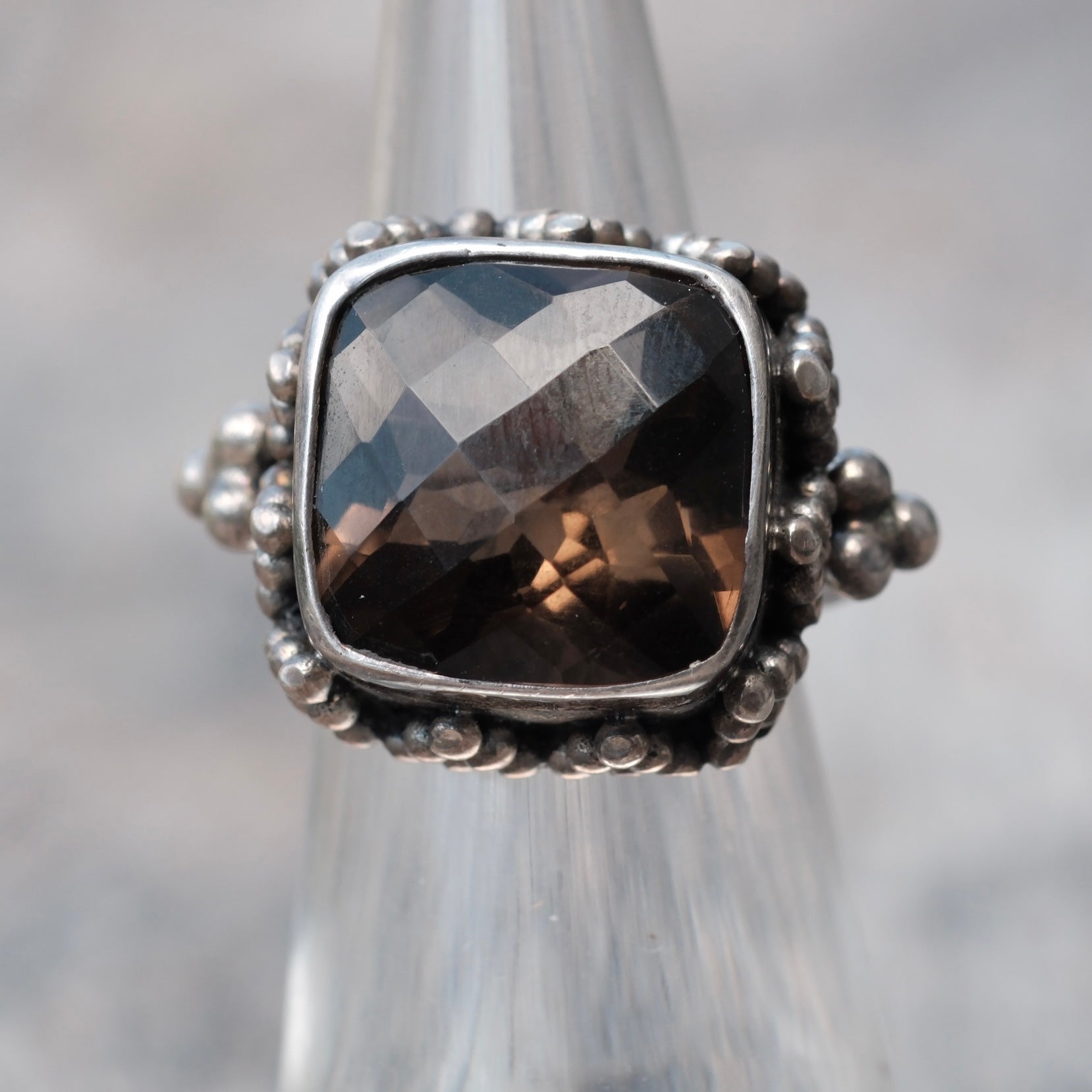 Vintage Sterling Smokey Quartz Ring 3.75
