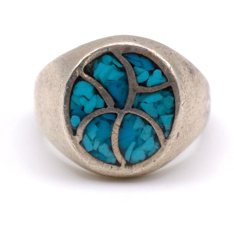 Vintage Sterling Crushed Turquoise Inlay Ring 9