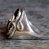 Vintage Sterling Effie C Zuni Onyx Snake Ring 9.5