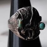 Vintage Sterling 2-Stone Turquoise Eagle Ring 9.5