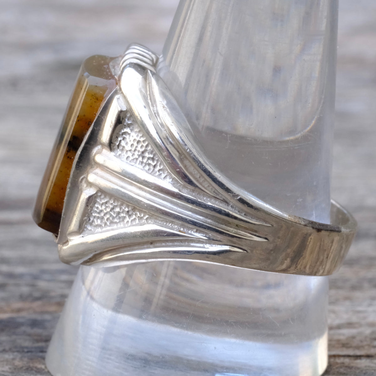 Vintage Sterling Agate Signet Ring 11.75