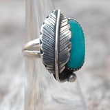 Vintage Sterling Turquoise Feather Ring 5.5