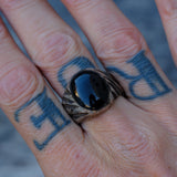 Vintage Sterling Onyx Ribbed Band Ring 12.25