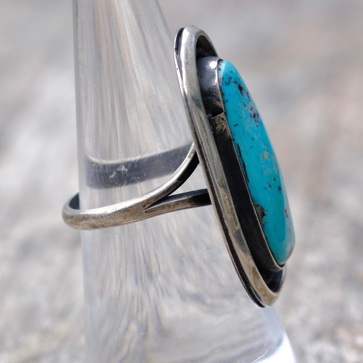 Vintage Sterling Turquoise Roper Ring 6.25