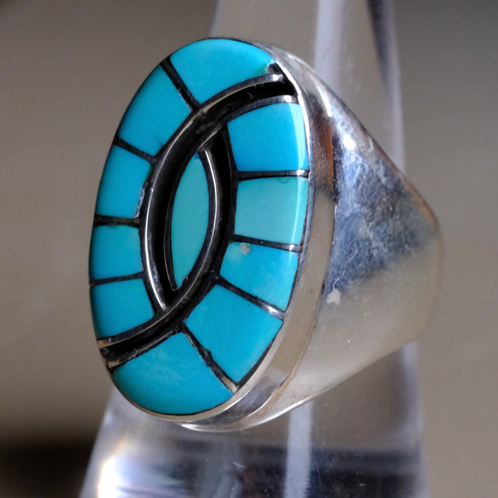 Vintage Sterling Turquoise Hummingbird Inlay Ring 10.5