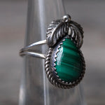 Vintage Sterling Malachite Feather Ring 5.25