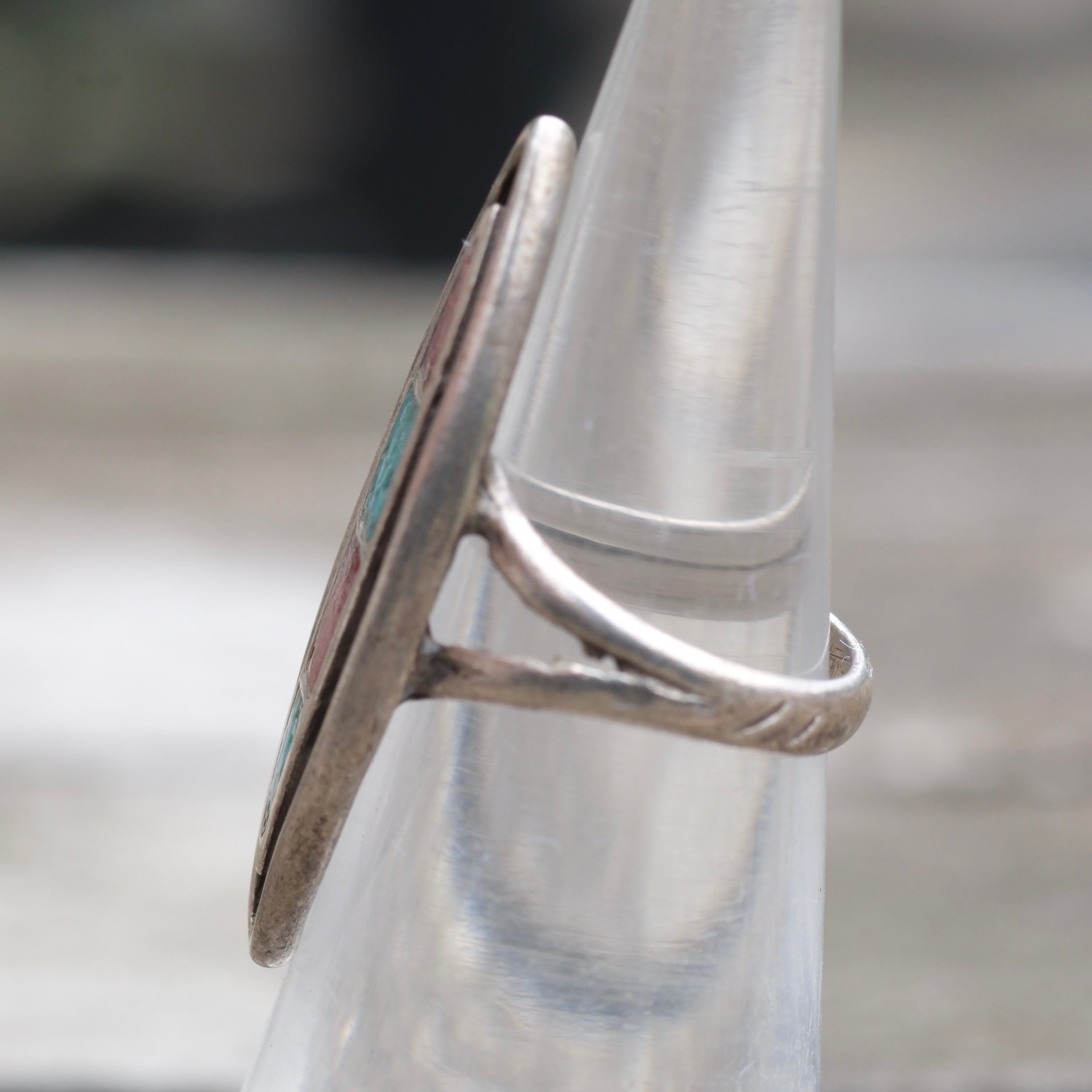 Vintage Sterling Turquoise and Coral Inlay Ring 4