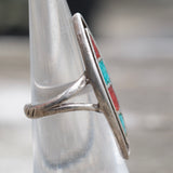 Vintage Sterling Turquoise and Coral Inlay Ring 4