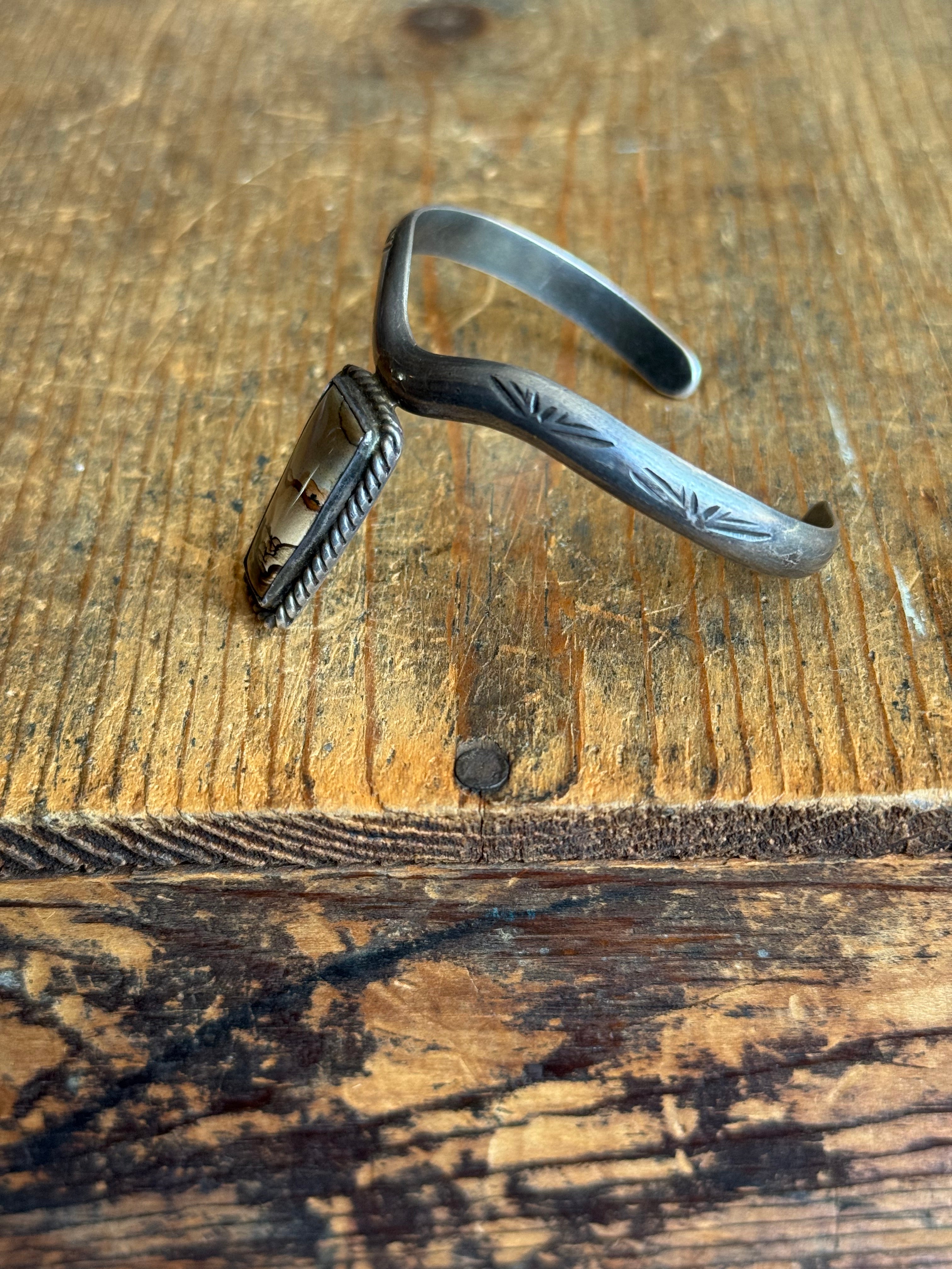 Vintage Sterling Silver Jasper Chevron Cuff