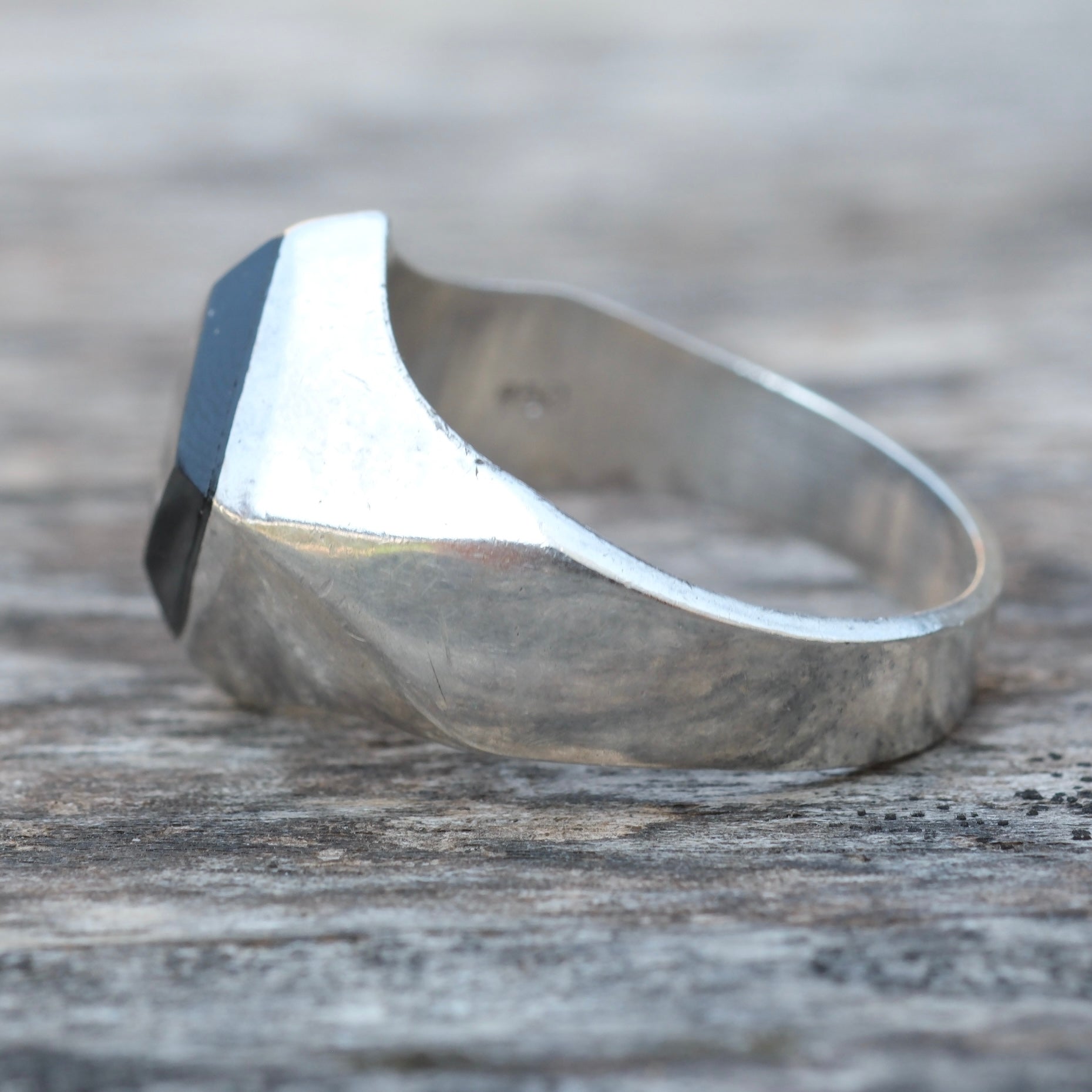 Vintage Sterling Onyx Ring 12.5