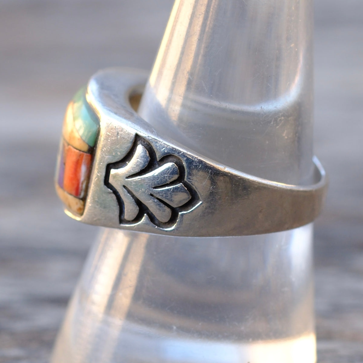 Vintage Sterling Inlay Pueblo Ring 9.5