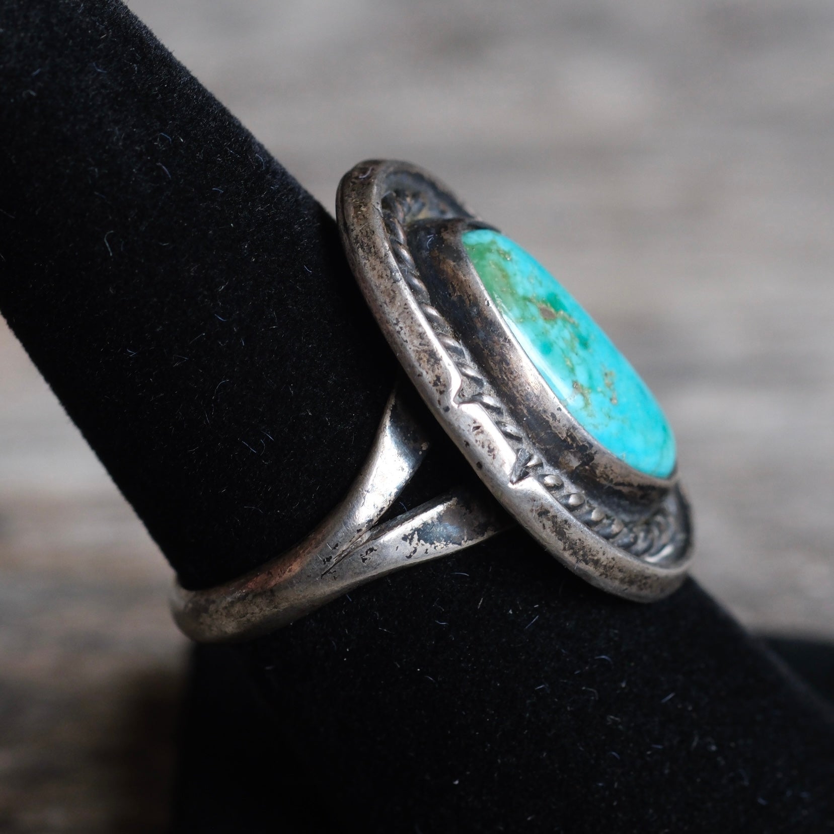 Vintage Sterling Turquoise Roper Ring 7