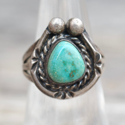 Vintage Sterling Turquoise Roper Ring 6.25