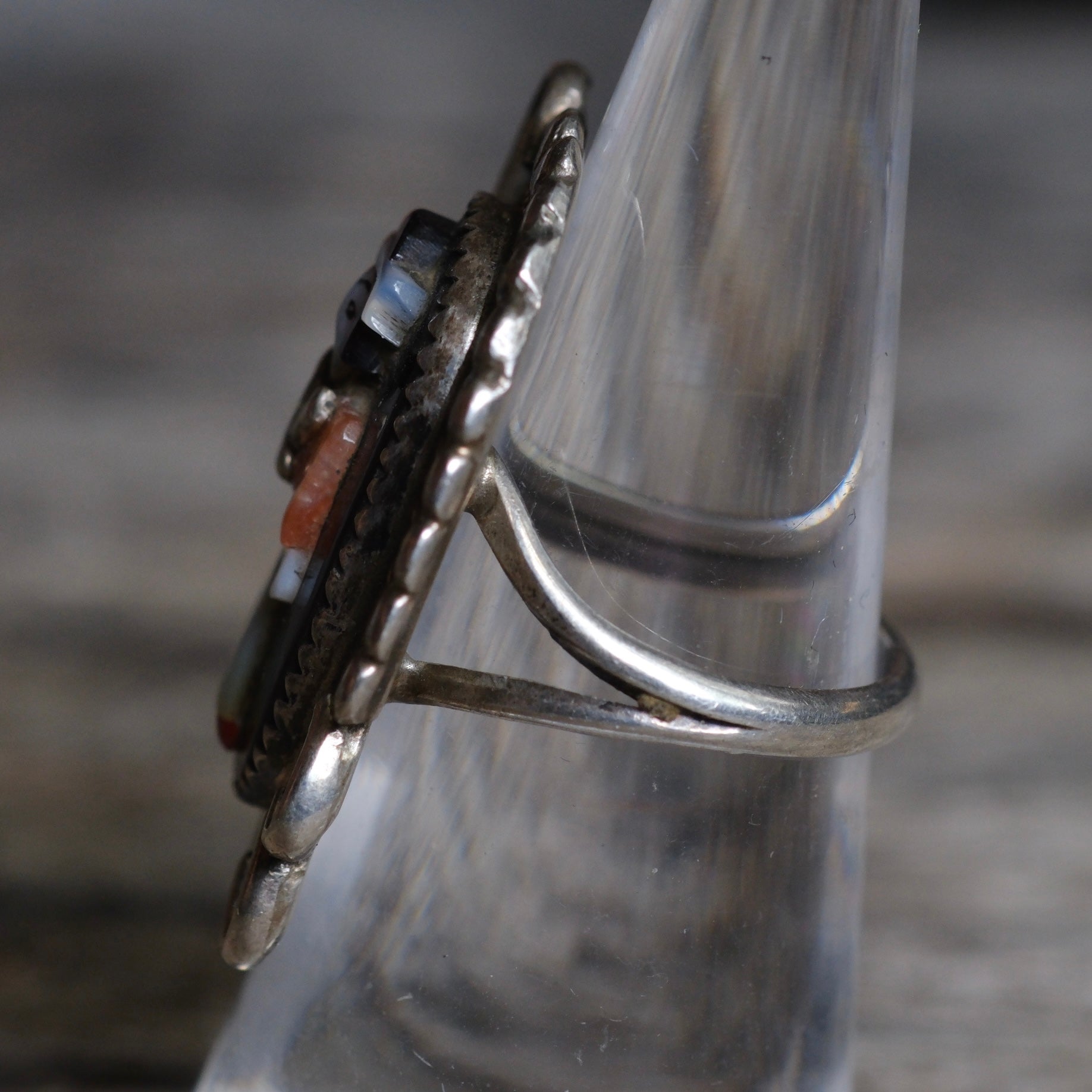 Vintage Sterling Navajo Zuni Multistone Inlay Ring Ring 6.75