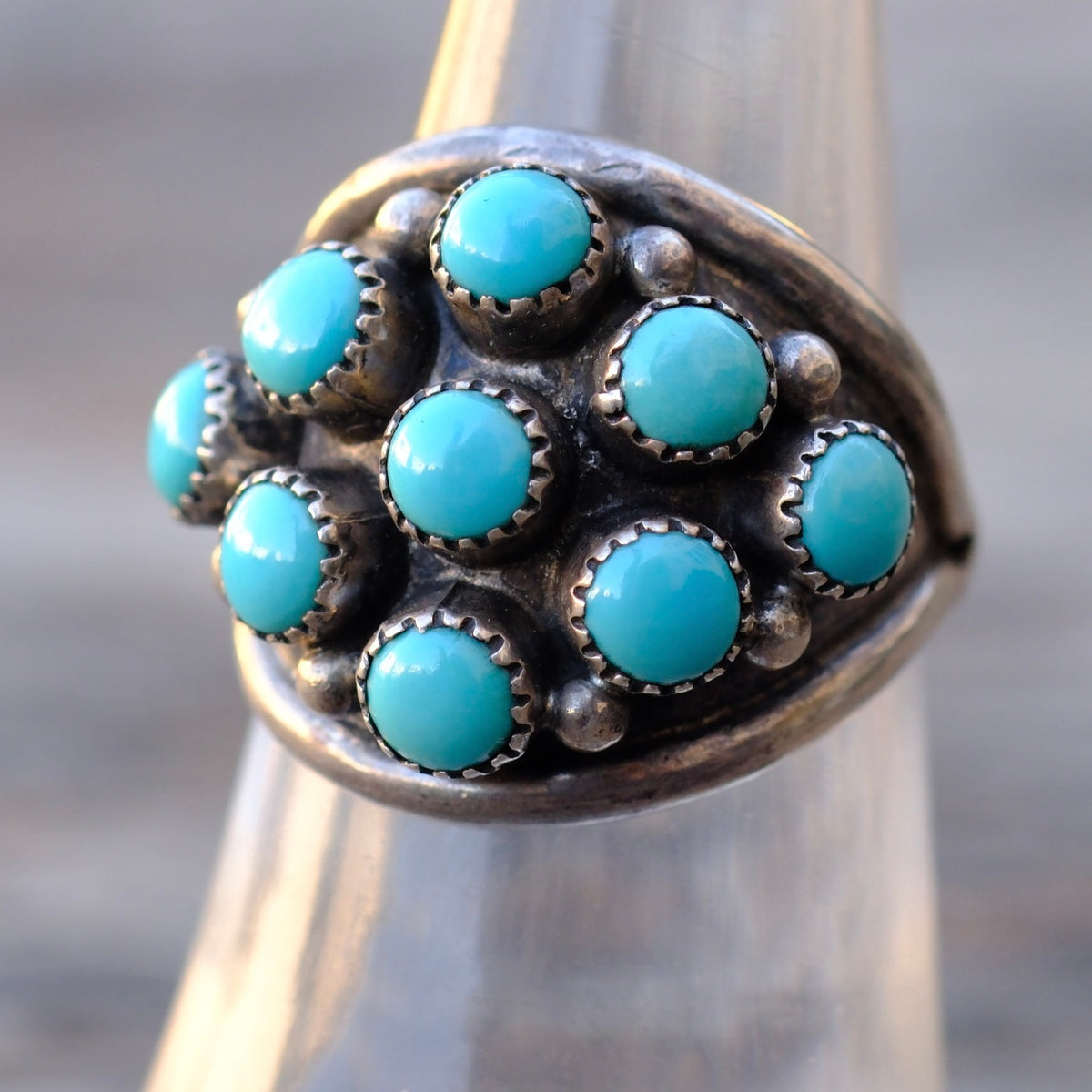 Vintage Sterling Turquoise Cluster Ring 6.5