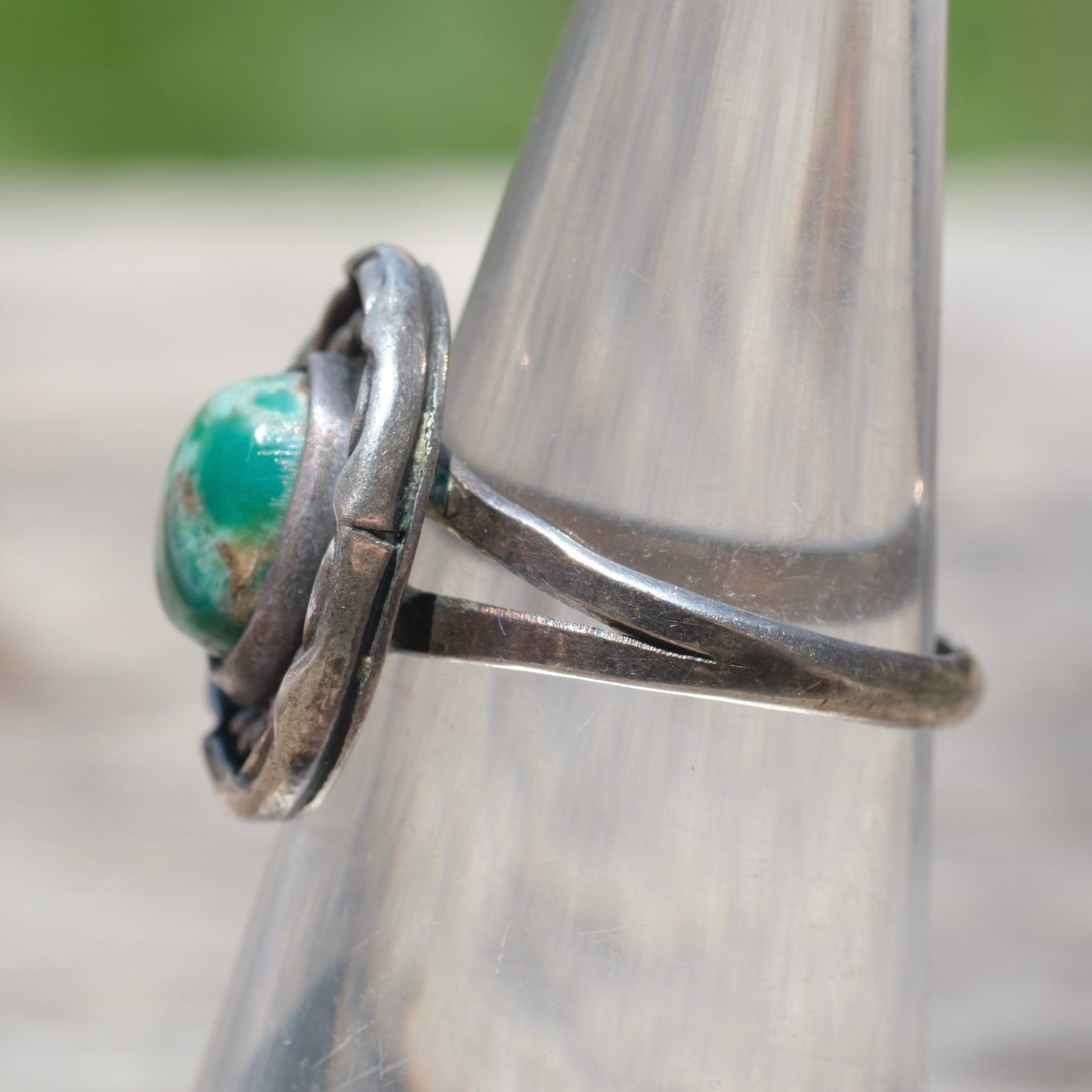 Vintage Sterling Turquoise Roper Ring 5