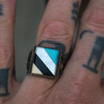 Vintage Sterling Inlay Ring 8.25