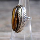 Vintage Sterling Tigers Eye Feather Ring 5.5