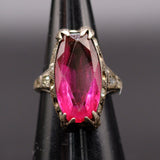 Vintage Sterling Red Glass and CZ Ring 3.75