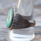 Vintage Sterling Turquoise Ribbed Band Ring 10.75