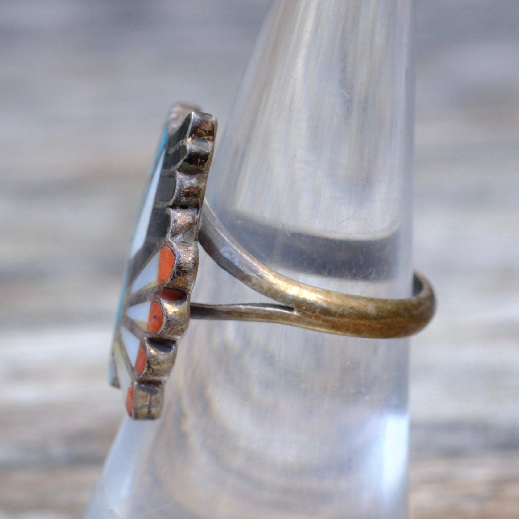 Vintage Sterling Multistone Inlay Eagle Ring 6.75