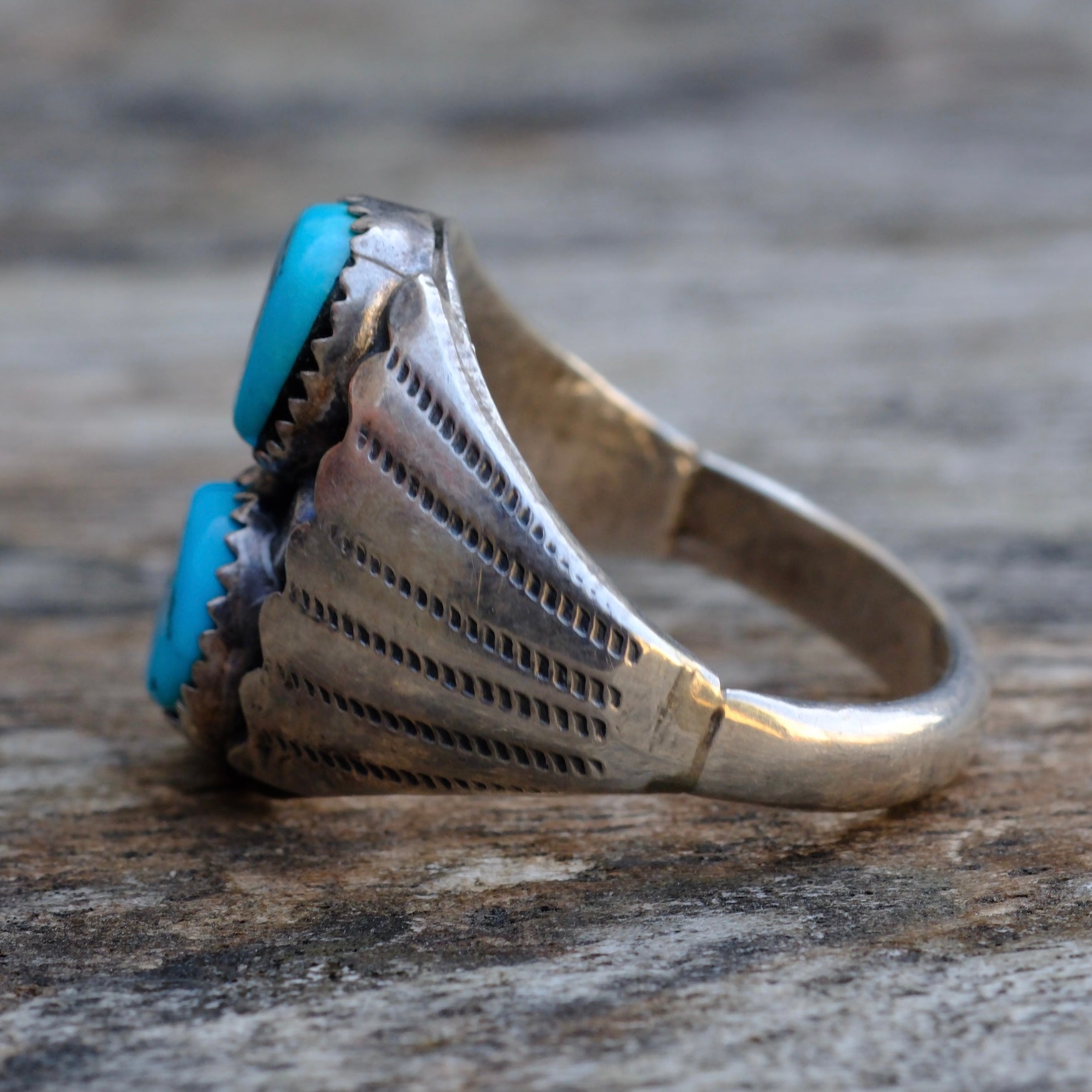 Vintage Sterling 2-Stone Turquoise Ring 10.75