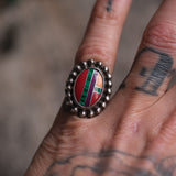 Vintage Sterling Multi Stone Inlaid Ring 5.25