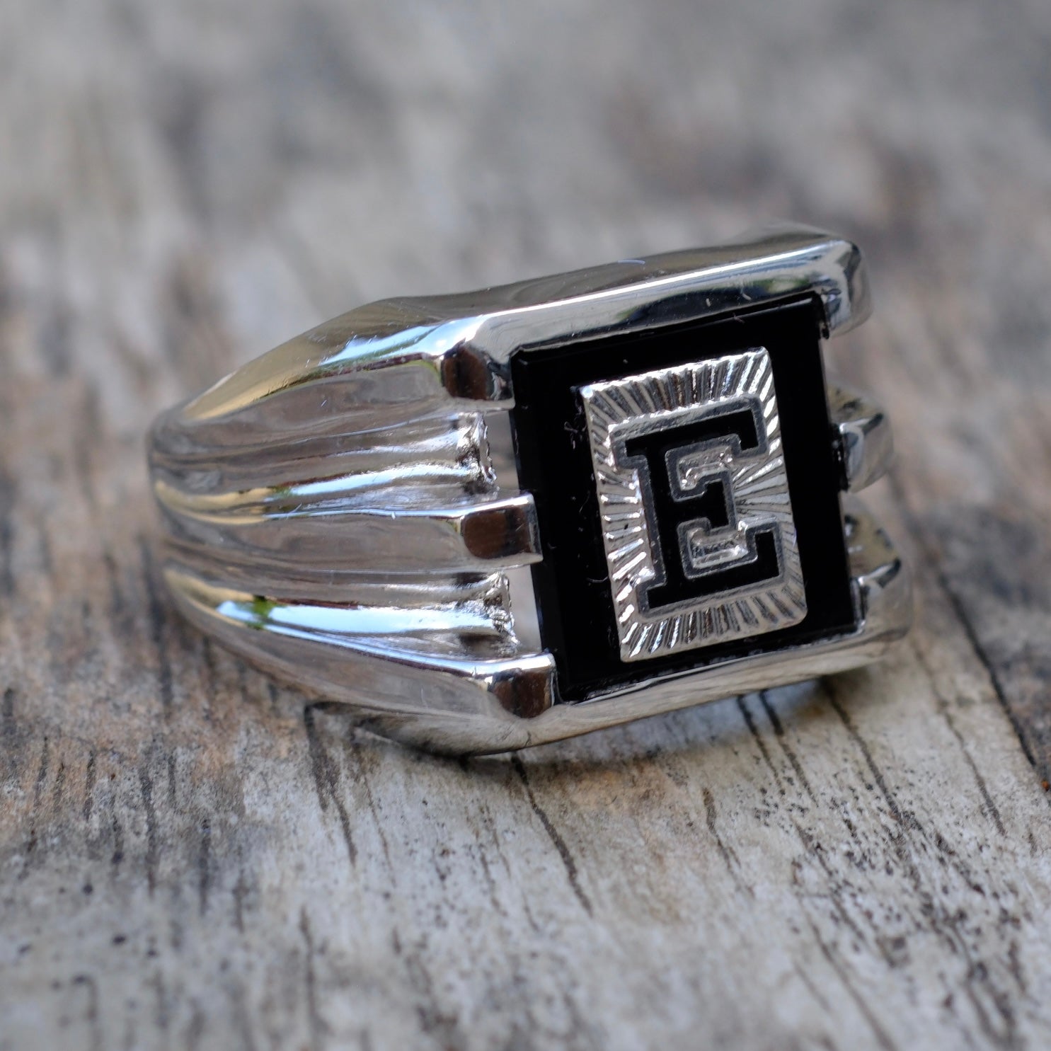 Vintage Sterling E Initial Signet Ring 8.75