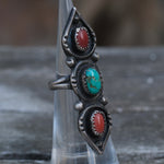 Vintage Sterling Turquoise and Coral Ring 3.25