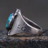 60's Vintage Sterling Turquoise Stamped Zia Ring 10.5