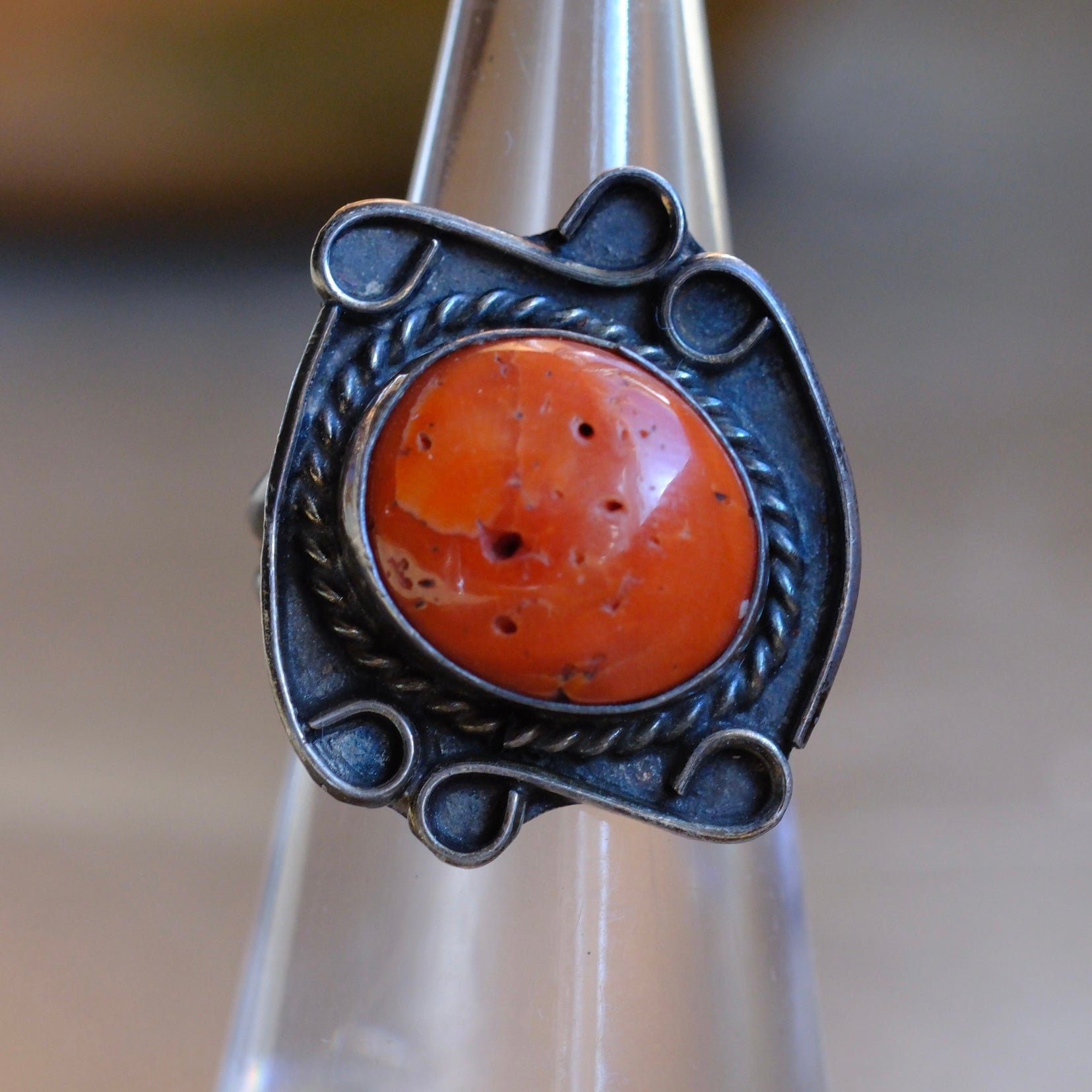 Vintage Sterling Coral Ring 4.75
