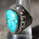 Vintage Sterling Turquoise Feather Ring 9.5