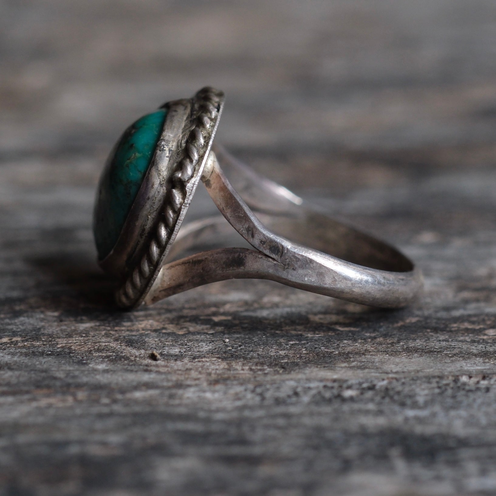 Vintage Sterling Turquoise Roper Ring 5.75
