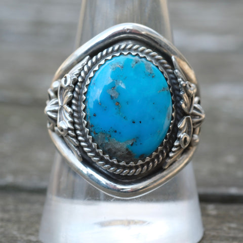 Vintage Sterling Turquoise Feather Ring 11