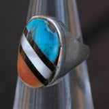 Vintage Sterling Multistone Inlay Ring 5.5