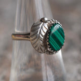 Vintage Sterling Malachite Feather Ring 7