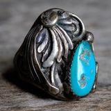 Vintage Sterling Turquoise Feather Ring 10