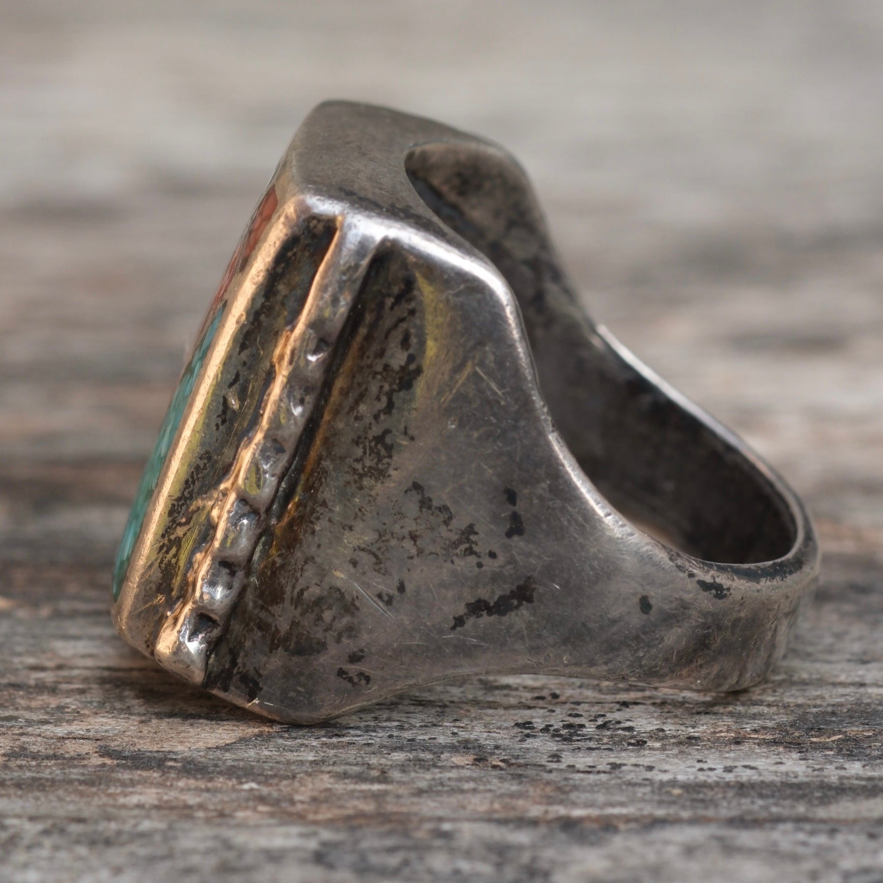 Vintage Sterling Turquoise and Coral Inlay Ring 12
