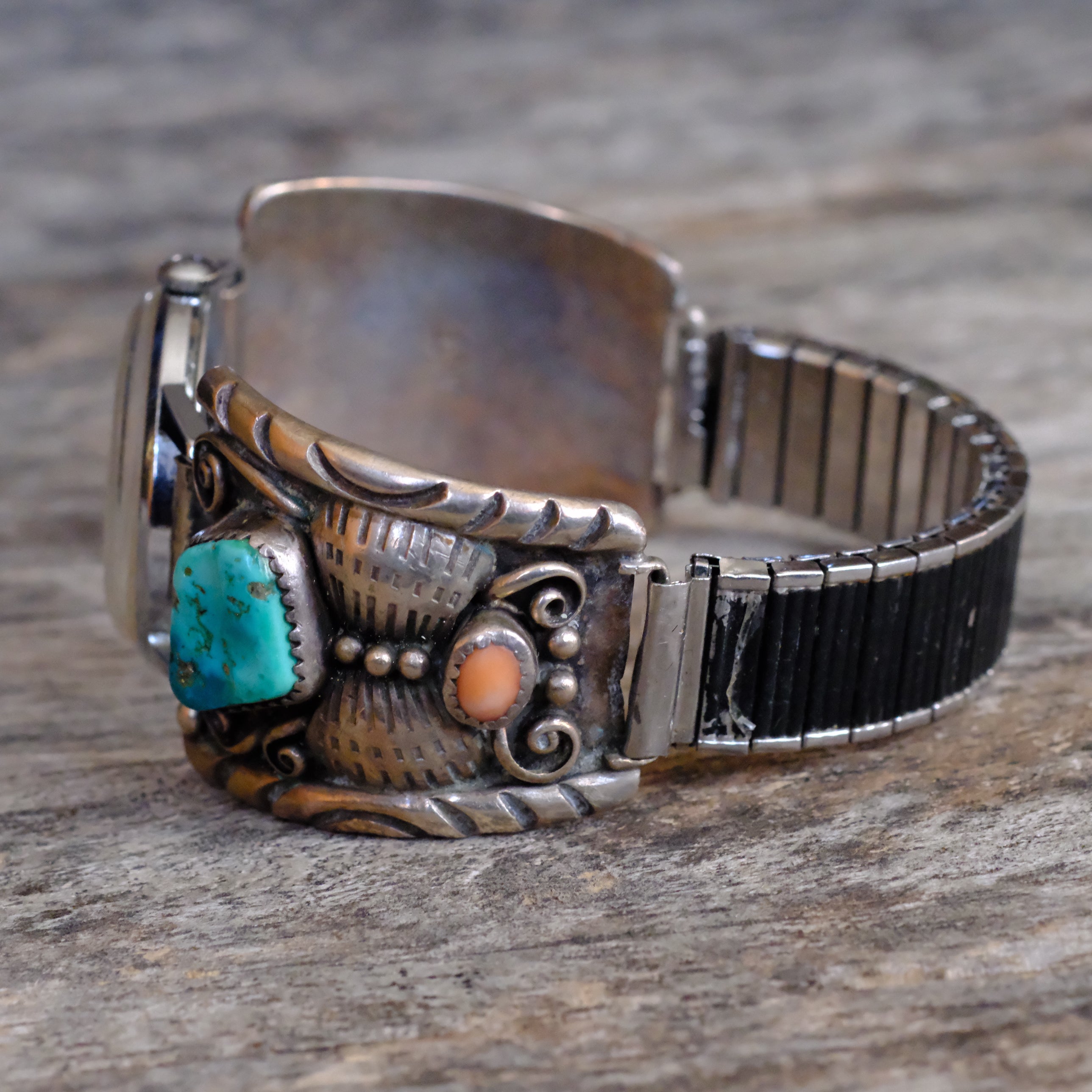Vintage Sterling Turquoise and Coral Watch